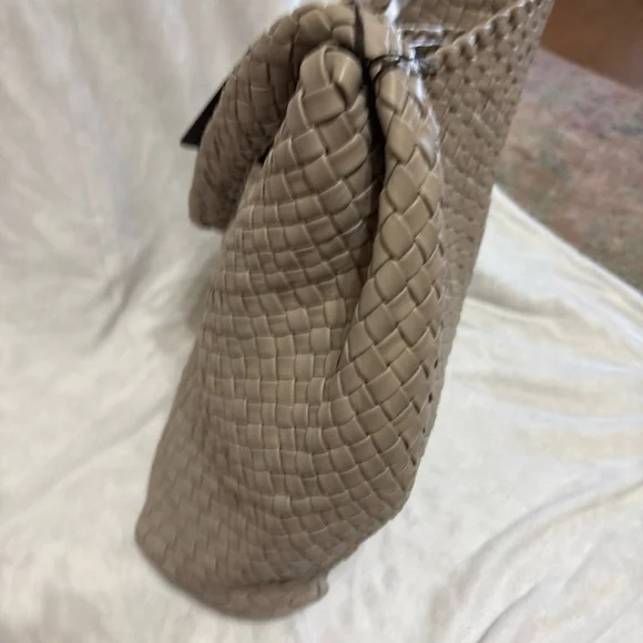 Falor Italian Leather Woven Taupe Hobo Bag - Picture 7 of 11